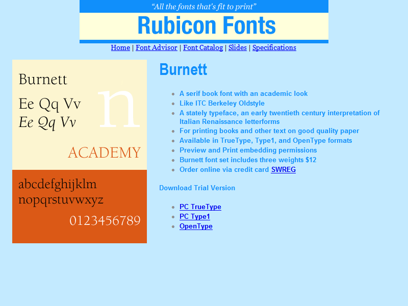 Click to view Burnett Font TT 2.00 screenshot