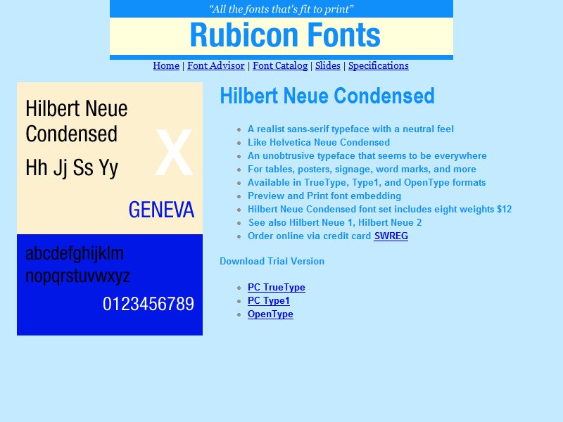 Click to view Hilbert Neue Condensed Font Type1 2.00 screenshot