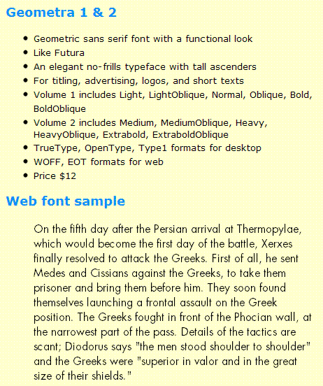 Click to view Geometra Fonts OpenType 2.1 screenshot
