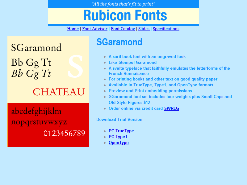 Click to view SGaramond Font OpenType 2.00 screenshot