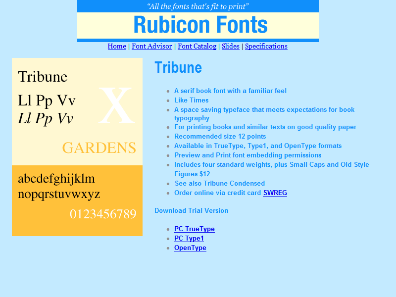 Screenshot for Tribune Font OpenType 2.00