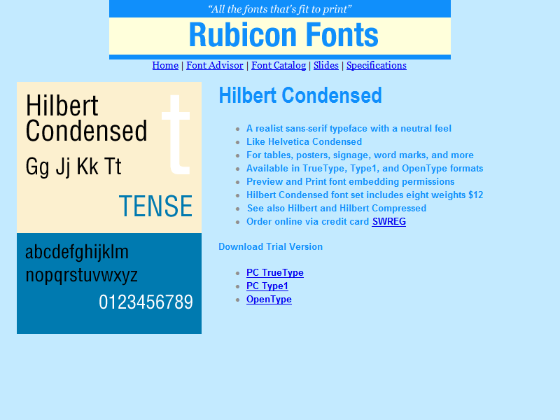 Click to view Hilbert Condensed Font Type1 2.00 screenshot