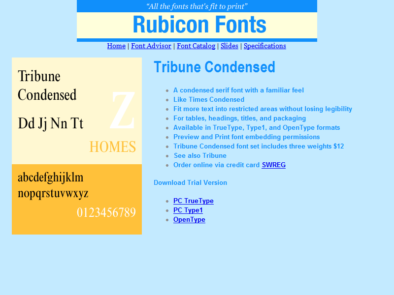 Click to view Tribune Condensed Font TT 2.00 screenshot